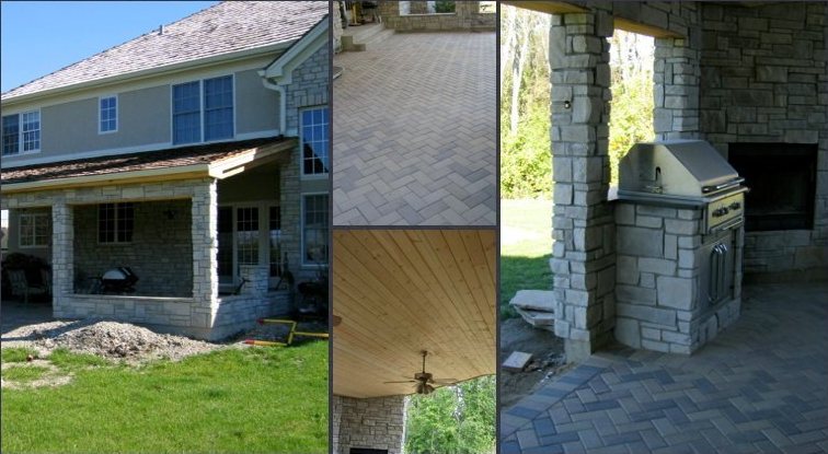 Covered Stone Patio with Grill in Green Oaks, IL